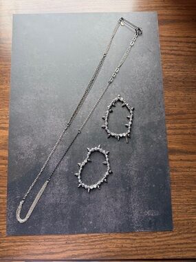 Cookie Lee Silver Spike Chain Necklace and Bracelets Set